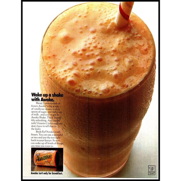 1970 Awake Shake Vanilla Ice Cream Vintage Print Ad Orange Drink Wall Art 10x13 - Picture 1 of 1